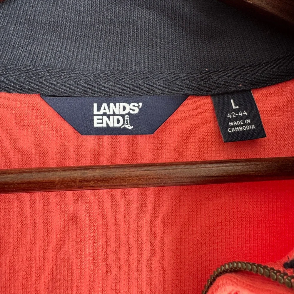 Lands' End Men's Ribbed Quarter Zip Men Large Pink blue preppy academia mockneck